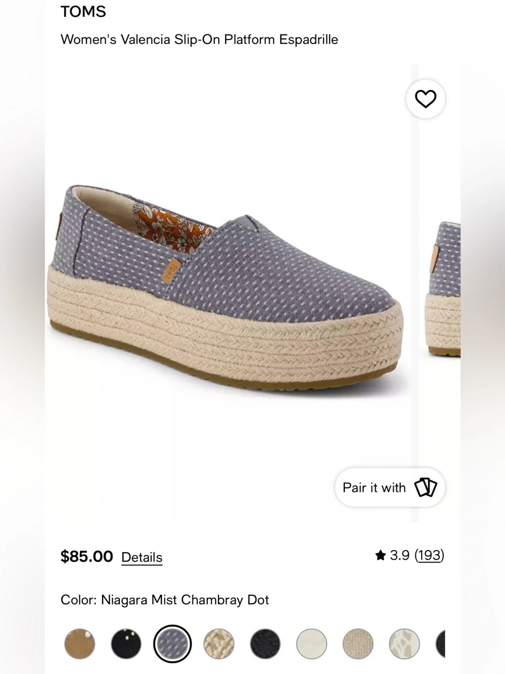 TOMS Women's Valencia Slip-On Platform Espadrille